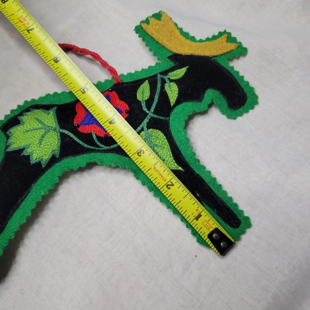 Handmade Felt Moose‎ Ornament Embroidered Floral Beaded Christmas Decor 7.5 Inch